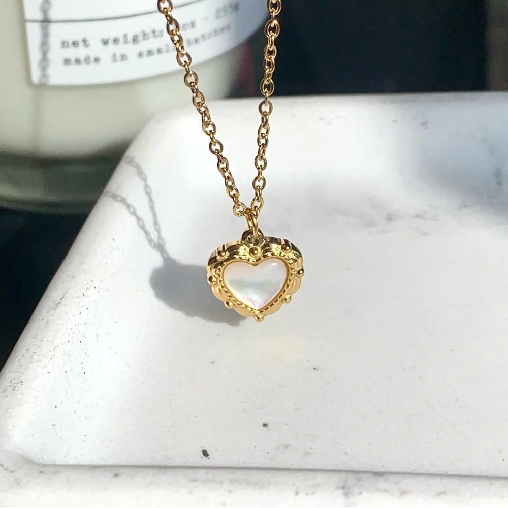 Mother of pearl necklace, heart necklace,pearl necklace,mother of pearl pendant